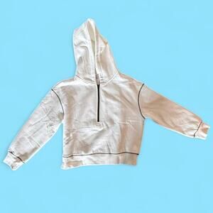 White cropped zip up hoodie